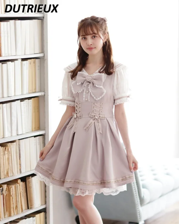 

Summer Sailor Collar Short Sleeve Dress Lapel Strap Mine Series Mass-Produced Lolita Dress Sweet Cute Women's Short Dress