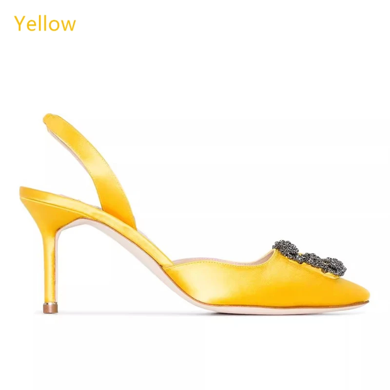 

2023 Summer Classic Women's Satin Muller High Heels Buckle High Heel Fashion Sandals Square Buckle Rhinestone Sandals