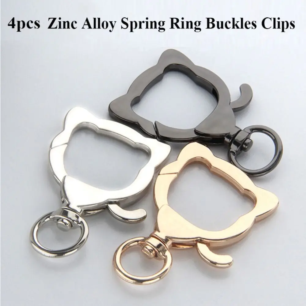 

4pcs Black Spring Ring Buckles Gold Carabiner Purses Handbags Cat Shape Push Trigger Zinc Alloy Hooks for Spring Ring Buckles