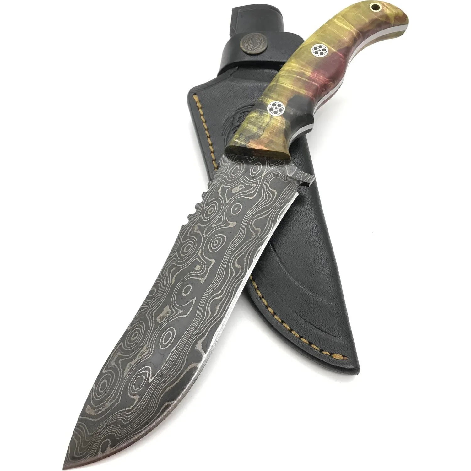 

Дамасский туристический нож ручной работы