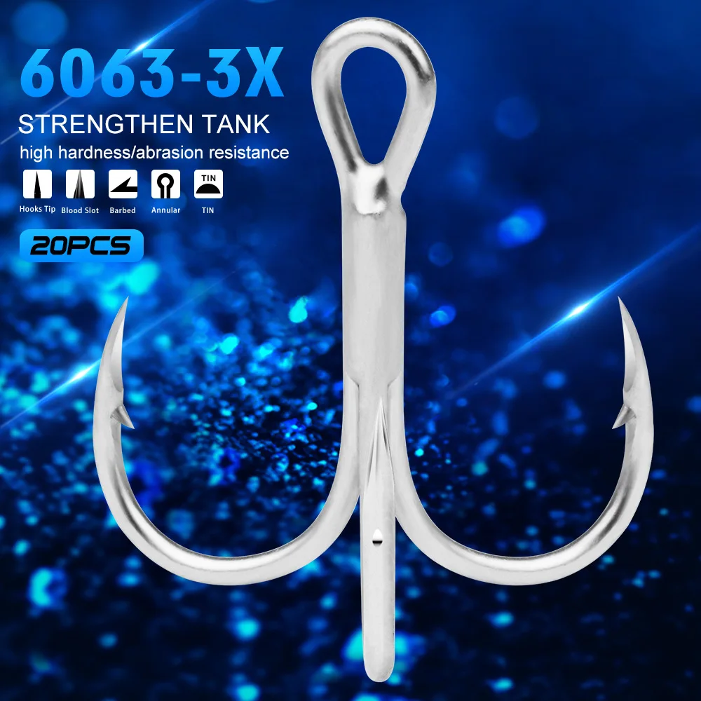 

20pcs/Set BKB Winter High Carbon Steel Triple Fishing Hooks Items Sea Barbed Blood Slot Treble Hooks 6063-3X-CP