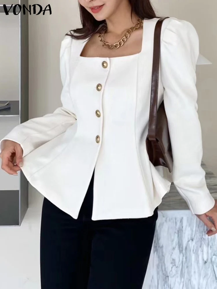 

VONDA Women Office Shirts 2023 Elegant Long Sleeve Blouse Femininas Casual Loose Solid Color Tops Bohemian Beach Party Blusas