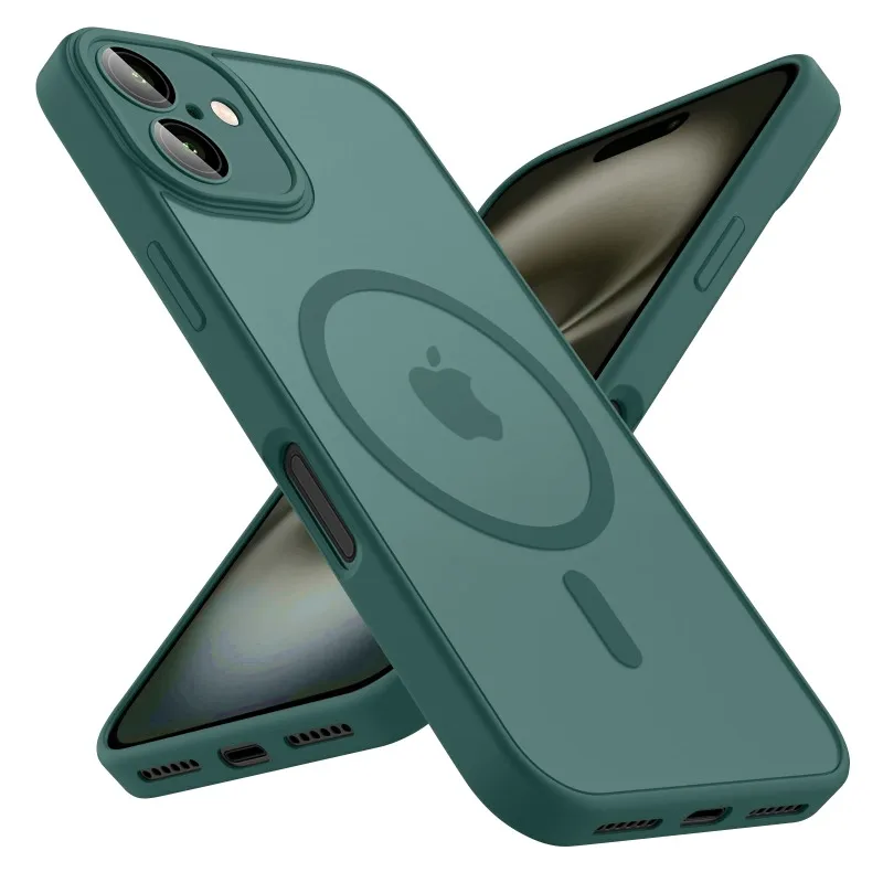 Luxury Frosted Phone Case For iPhone 16 15 14 13 12 11 Pro Max Plus 17 Air For Magsafe Matte Transparent Magnetic Cover