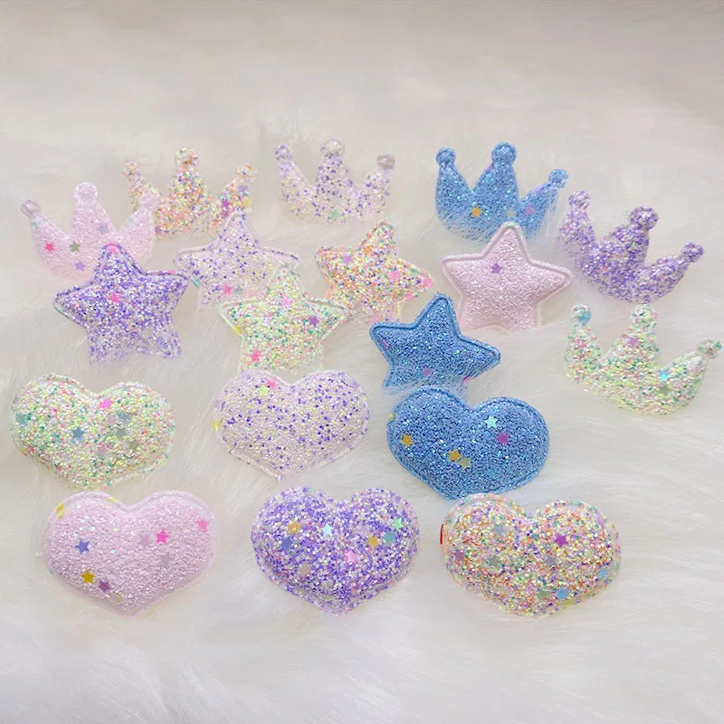 

25pcs 35mm Set Gold Powder Ceramic Star Shining Crown Girl Series Heart Hair Clip Headdress Diy Handmade Dress Up