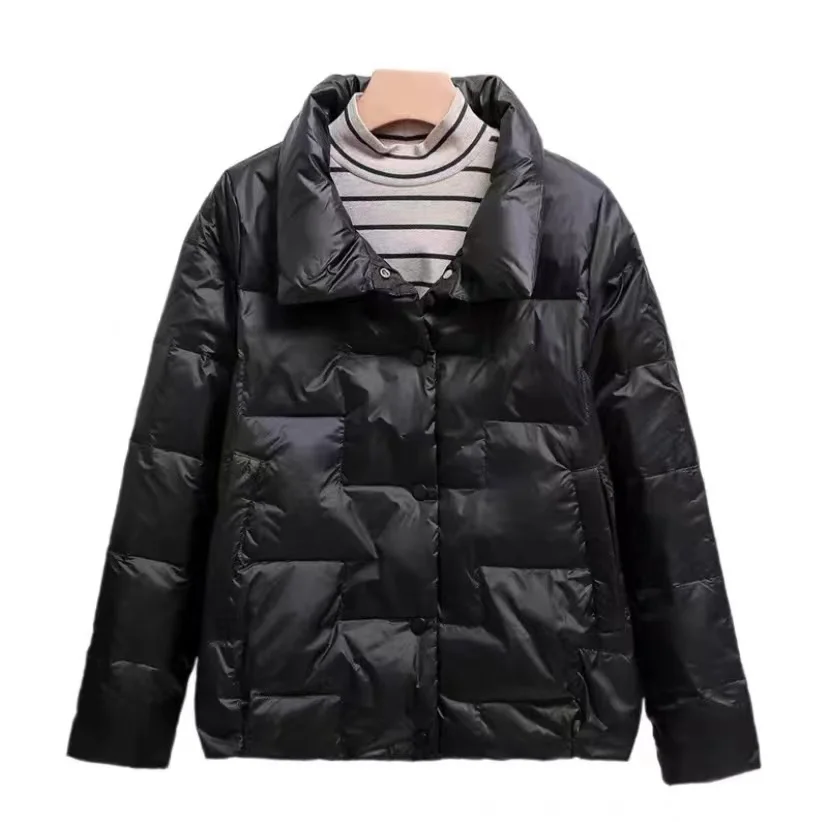 

Женский легкий пуховик, Осень-зима 2022, утепленная Повседневная однобортная куртка на белом утином пуху с воротником-стойкой, свободного покроя