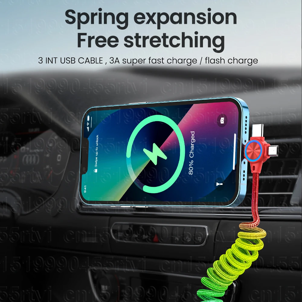 3-в-1 пружинный USB-кабель для iPhone 13 12 Pro выдвижной 3A QC3.0 Micro USB Type C зарядный кабель Xiaomi