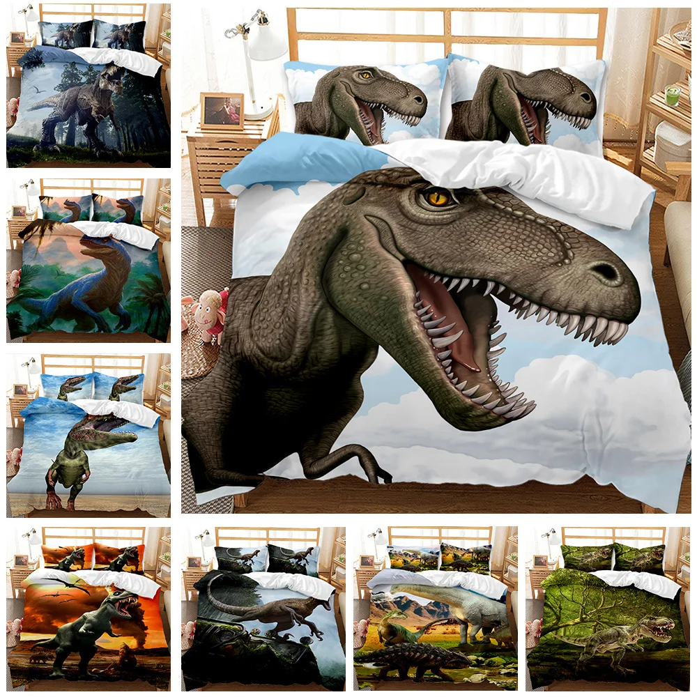 مجموعة غطاء لحاف الديناصور الجوراسي الديناصور ريكس المخلوقات الشرسة المفترسون طقم سرير مزدوج الملكة الملك الحجم غطاء لحاف
