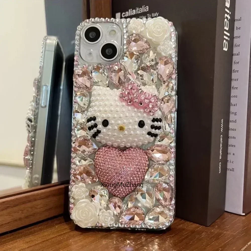 Чехол Sanrio Hello Kitty для Samsung S25 S24 S20 S22 S23 Ultra S21 Plus S10 с бриллиантовым сердечком и