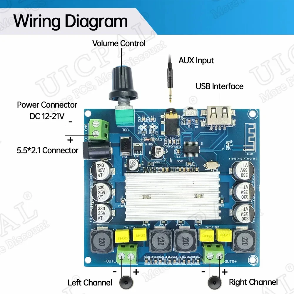 Цифровой усилитель мощности плата модуля Bluetooth5.0 двухканальный 2*100 Вт высокая