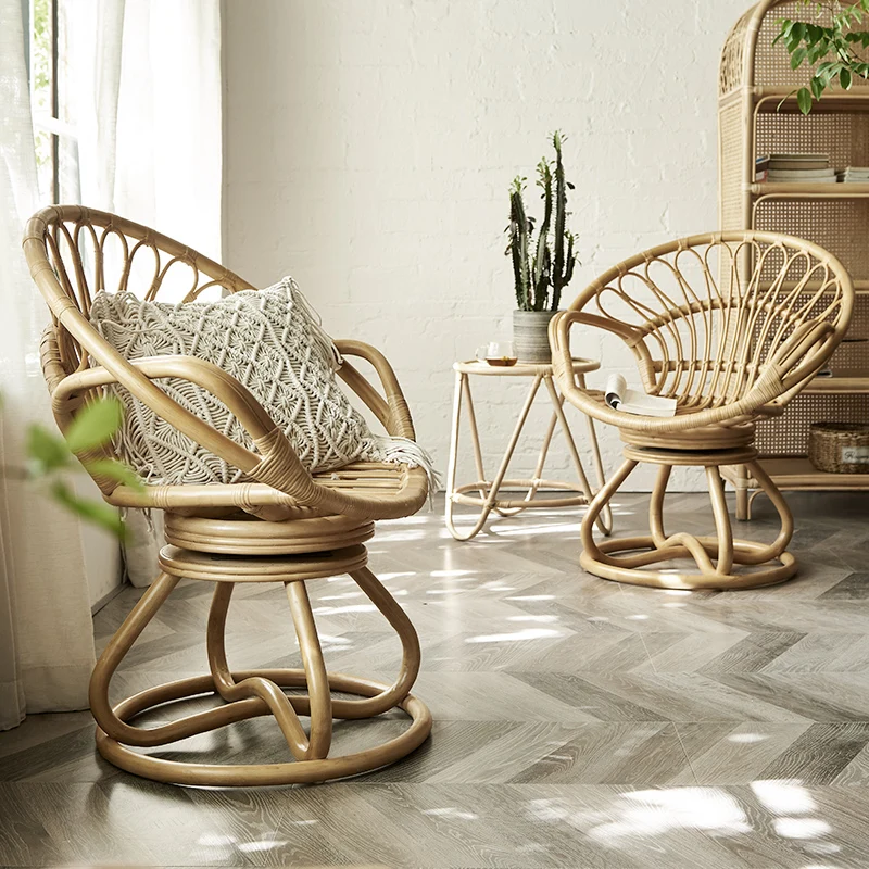 

Nordic Rattan Swivel Chair Modern Minimalist Leisure Rattan Chair Natural Real Rattan Bed & Breakfast Balcony Couch Bamboo Chair