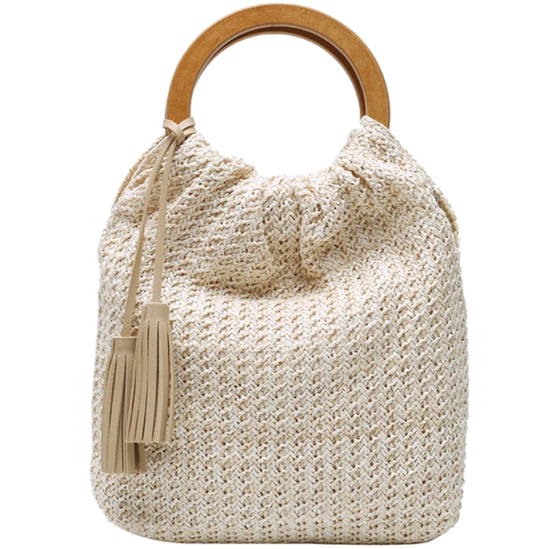 Summer straw bag for women 2023 small Woven Handmade Handbag Lady Tote Vacation Beach Bag shoulder bag Ring pocket Shopping bag
