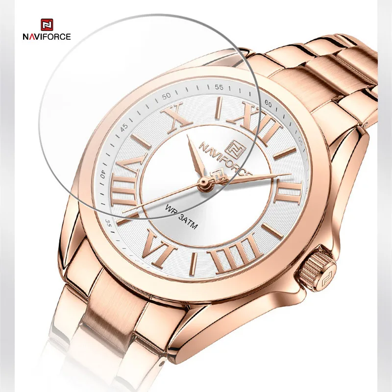 NAVIFORCE Waterproof Women Quartz Watches Female Fashion Luxury Wrist Watch Ladies Clock Stainless Steel Band Relogio Feminino