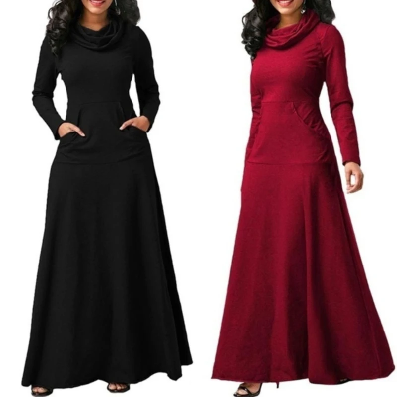

Women Elegant Long Dresses Spring Winter Casual O Neck Long Sleeve Ladies Chic Leisure And Comfortable Autumn Solid Color Dress