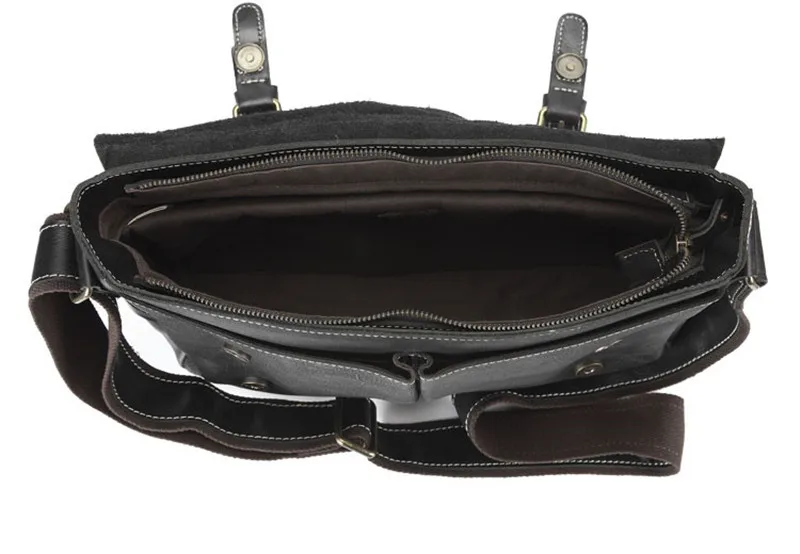 Fashion casual luxury genuine leather men's messenger bag business travel designer high quality real cowhide work black handbag
