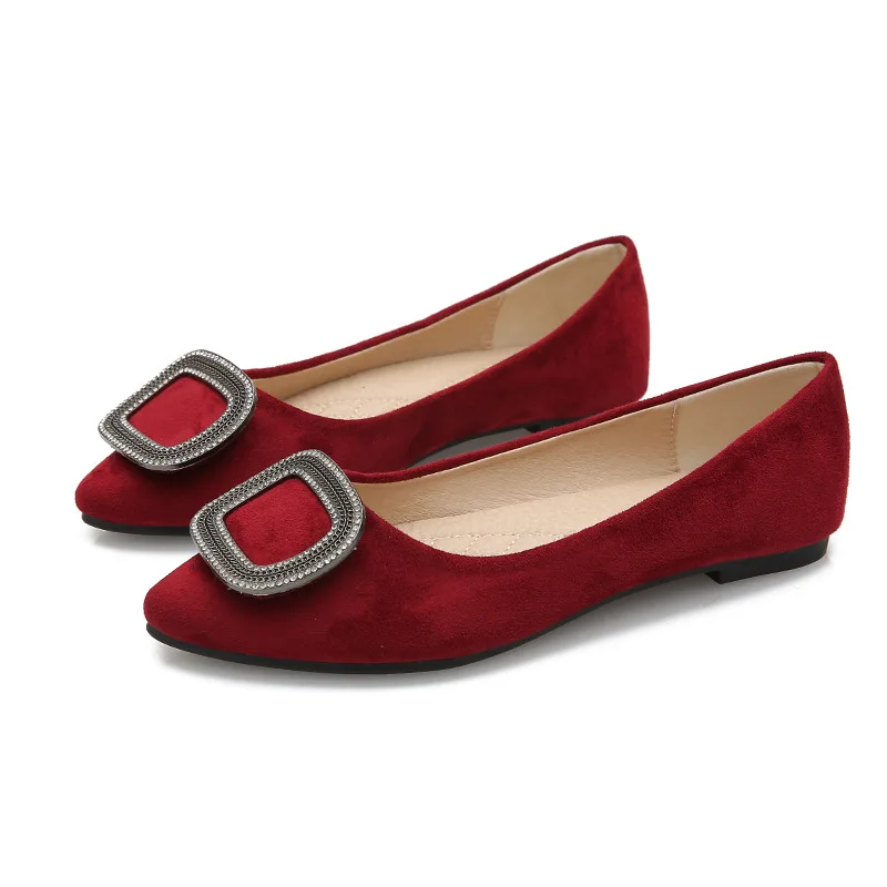 Luxury Womens Shoes Flats Boat Shoes Fashion Loafers Flock Pointed Shallow Crystal Shoes Woman Plus Size 34-43 High Quality