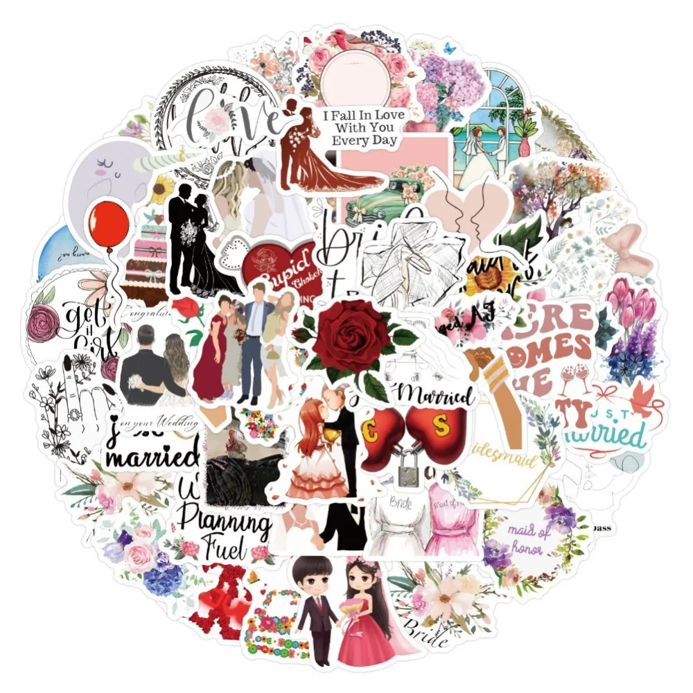 

60Pcs Sweet Wedding Theme 90s Print Home Decor Wall Notebook Luggage Laptop Bicycle Scrapbooking Album Decal Stickers Wholesale