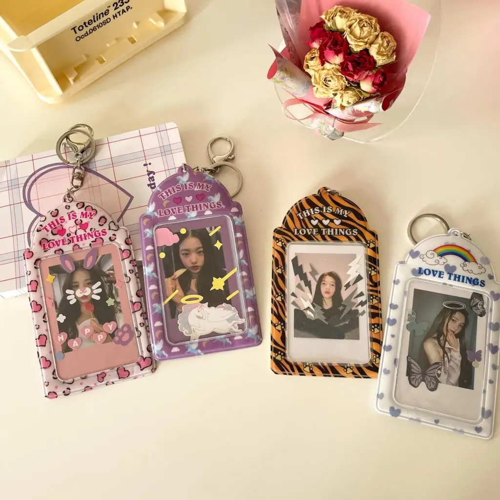 Kawaii Kpop Photocards Card Holder With Chain Protector Idol Photo Sleeves Gift School Photo Sleeves