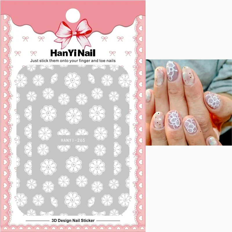 

3D Nail Stickers White Lace Flower Petal Nail Art Sticker with adhesive Beauty Decoration For Nail Tip Beauty