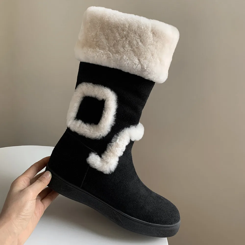 

Женские зимние сапоги из натуральной замши и шерсти, без шнуровки