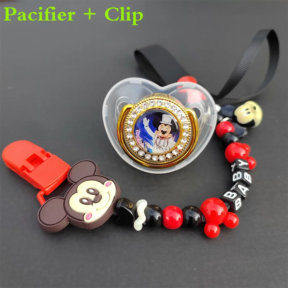 

Mickey Mouse Cartoon Baby Anti-drop Chain Pacifier Beads Clips Infant Portable Teething Soother Newborn Funny Dummy Tetine Toys