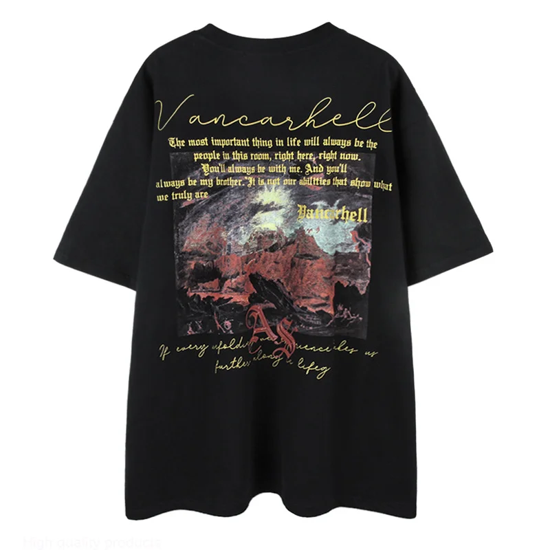 

Рубашка мужская оверсайз в стиле хип-хоп, уличная одежда, винтажная потертая с принтом, хлопковая с короткими рукавами в стиле Харадзюку, лето 2023