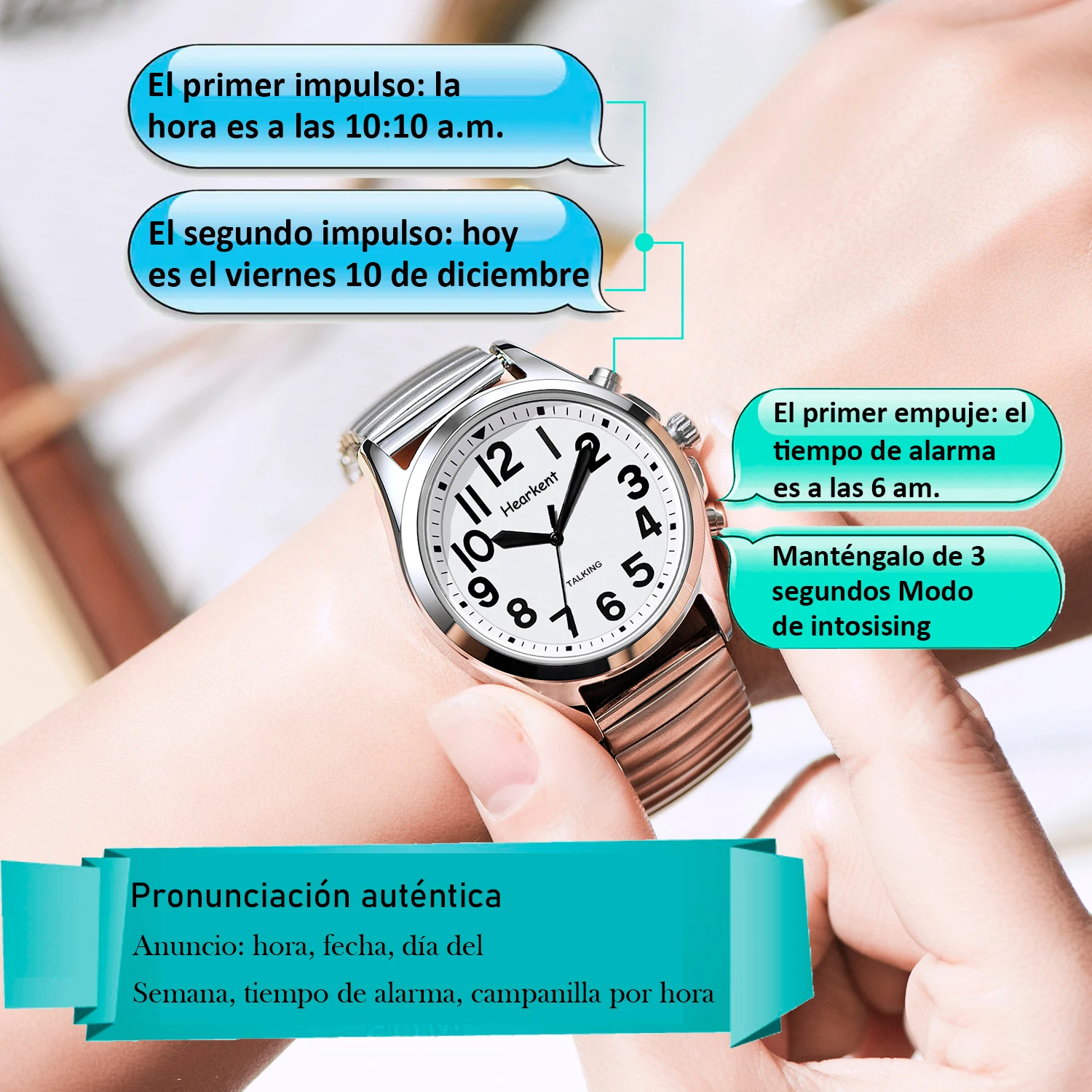 Hearkent Испанские говорящие часы для женщин с будильником Голосовые испанские Часы