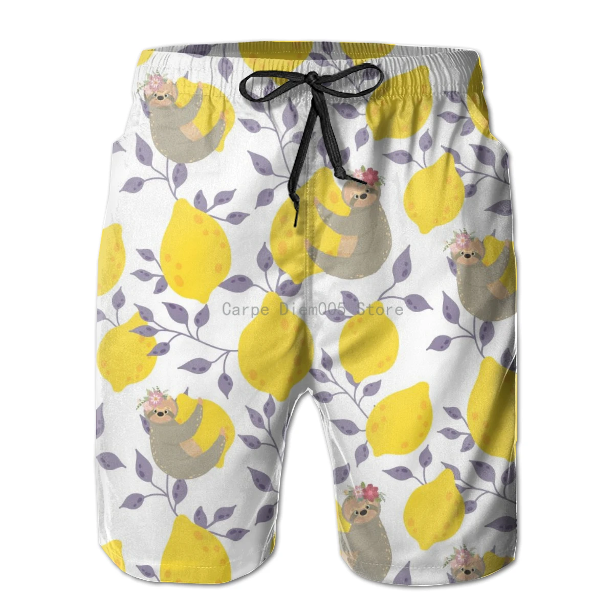 

Mens Swimming Shorts Swimwear Cute Sloths On Yellow Lemons Men Trunks Swimsuit Man Beach Wear Short Pants Bermuda Boardshorts