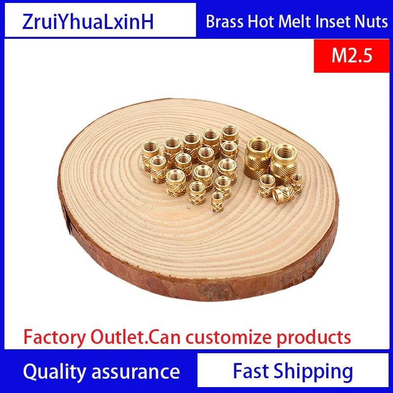 

IUTB M2.5 Hot Melt Inset Nuts Heating Molding Copper Thread Inserts Nut Double Twill Knurled Injection Brass Nut 100Pcs