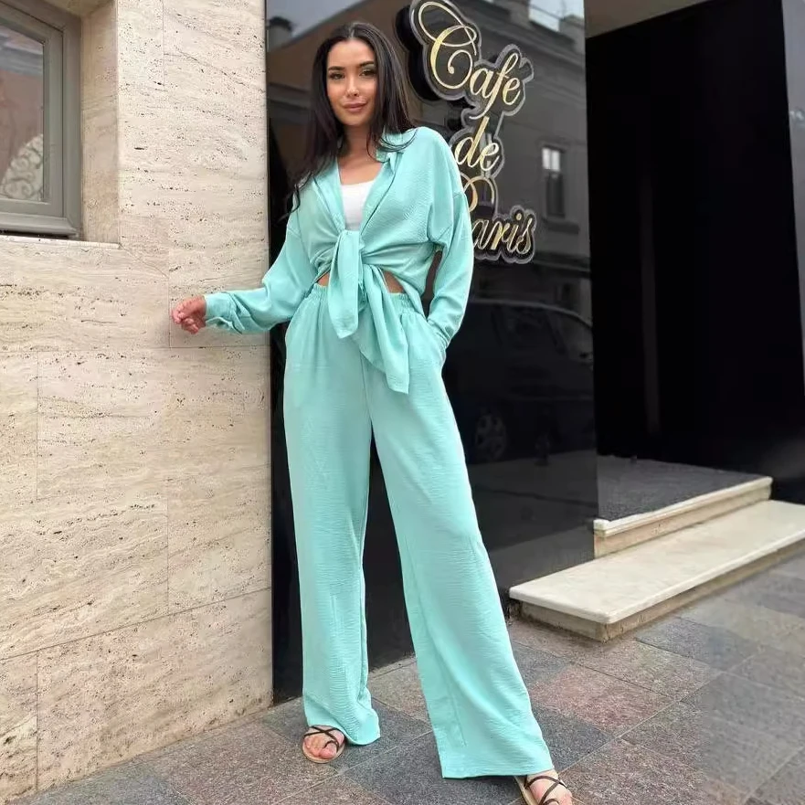 Женский повседневный комплект из двух предметов рубашка с длинным воротником на