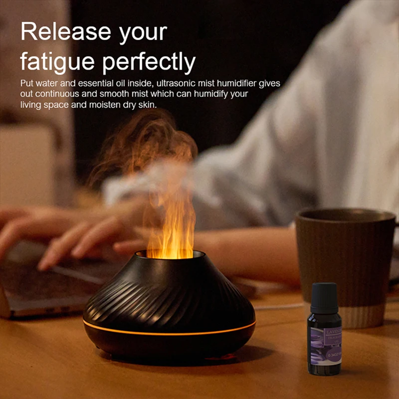 

Volcanic Flame Aroma Diffuser Essential Oil Lamp 130ml USB Portable Air Humidifier with Color Night Light