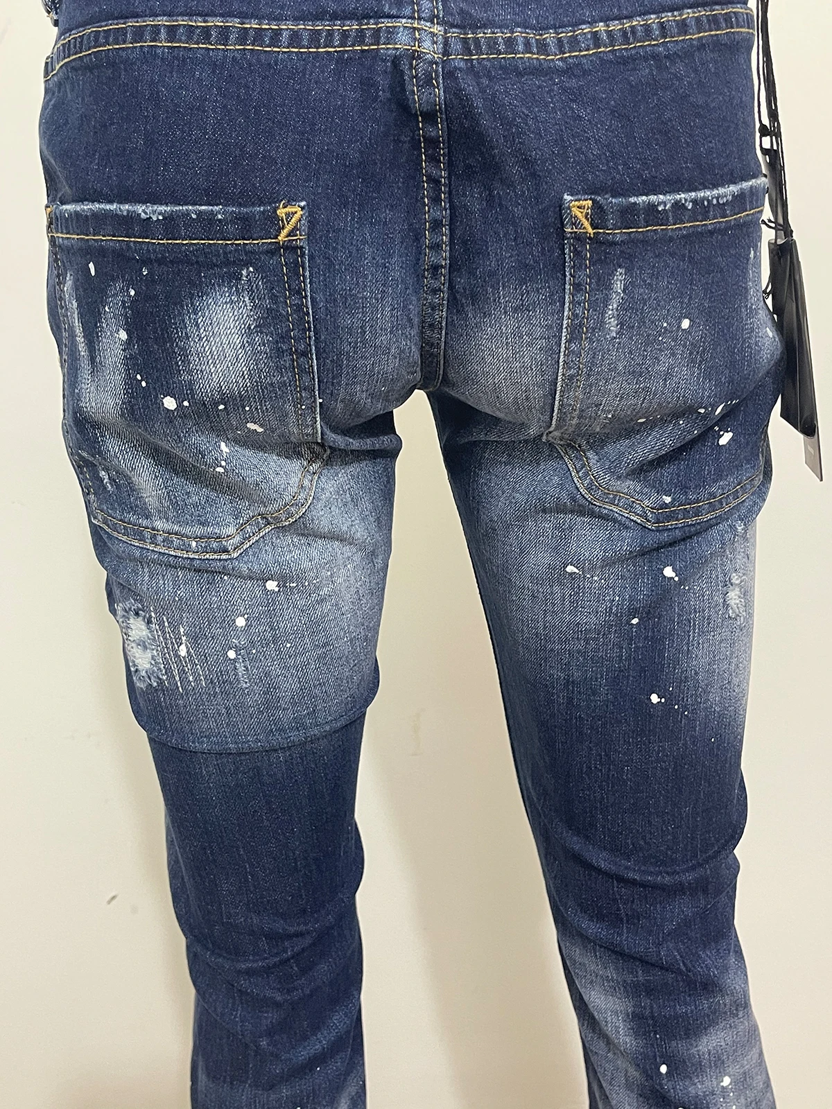 2023 new jeans men's D2 Jeans Slim Wash micro-bullet casual imprint car random line patch fashion