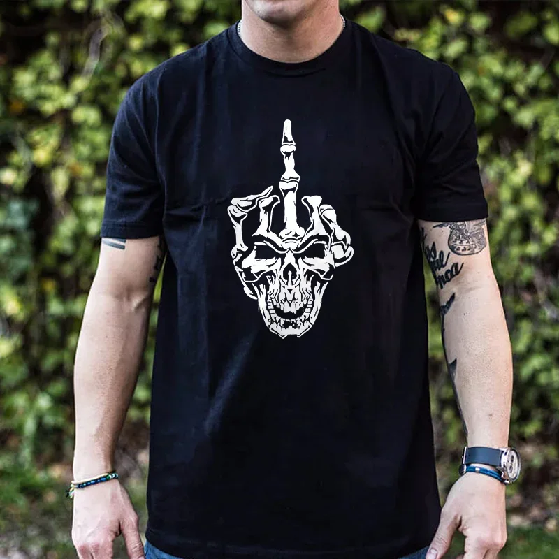 

Badassdude Middle Finger Skull Printing Men's Casual Fashion T-shirt