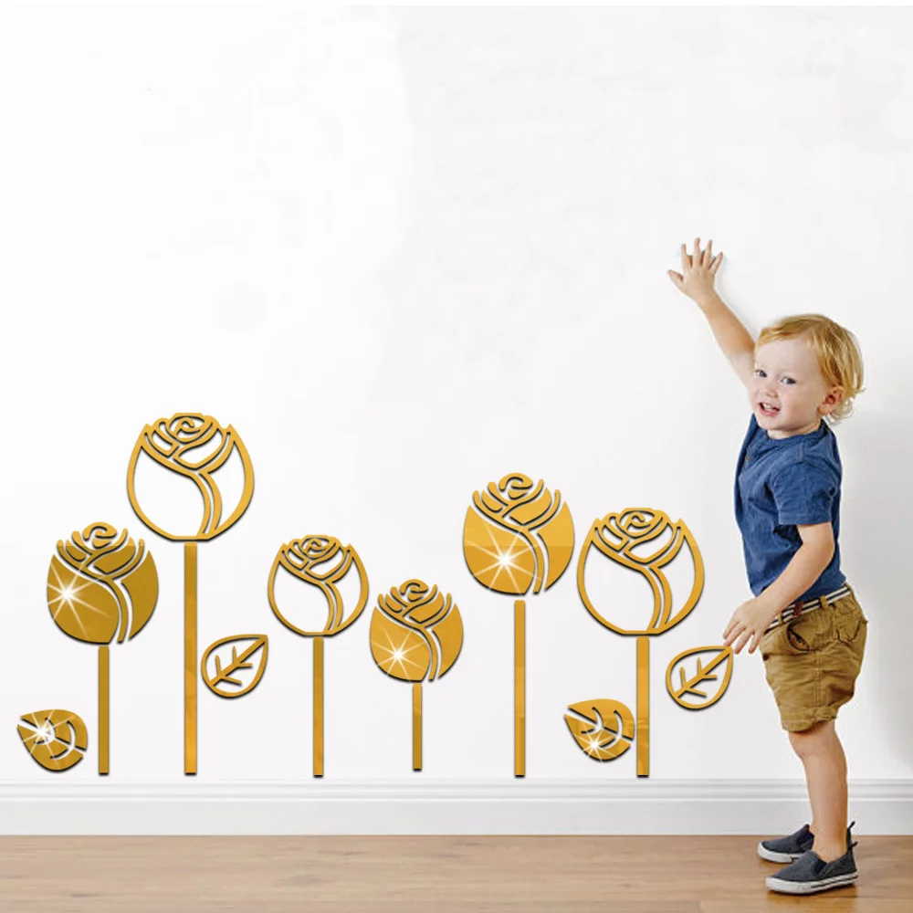 

6pcs/lot Flowers 3D Removable Mirror Wall Sticker Self Adhesive Room Art Deco Modern Bedroom Living Room