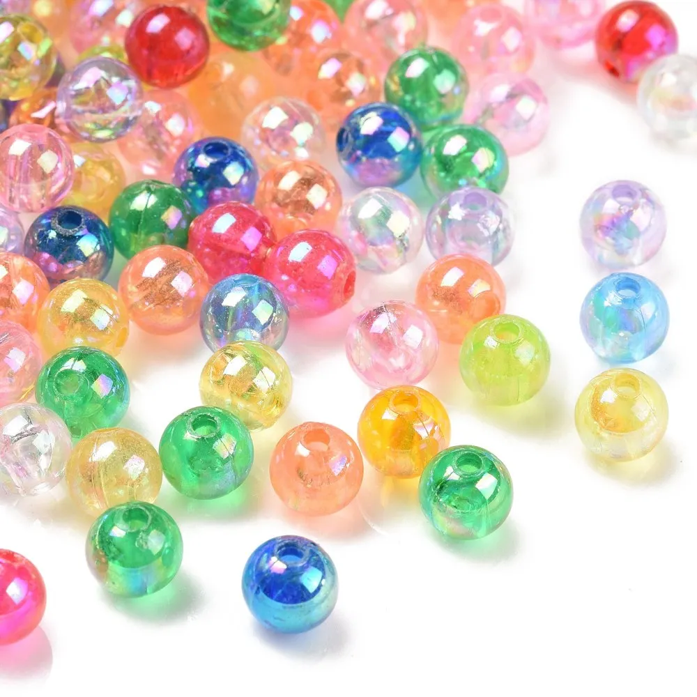 

400pc Eco-Friendly Transparent Acrylic Beads Round AB Color Mixed Color 6mm Hole: 1.5mm