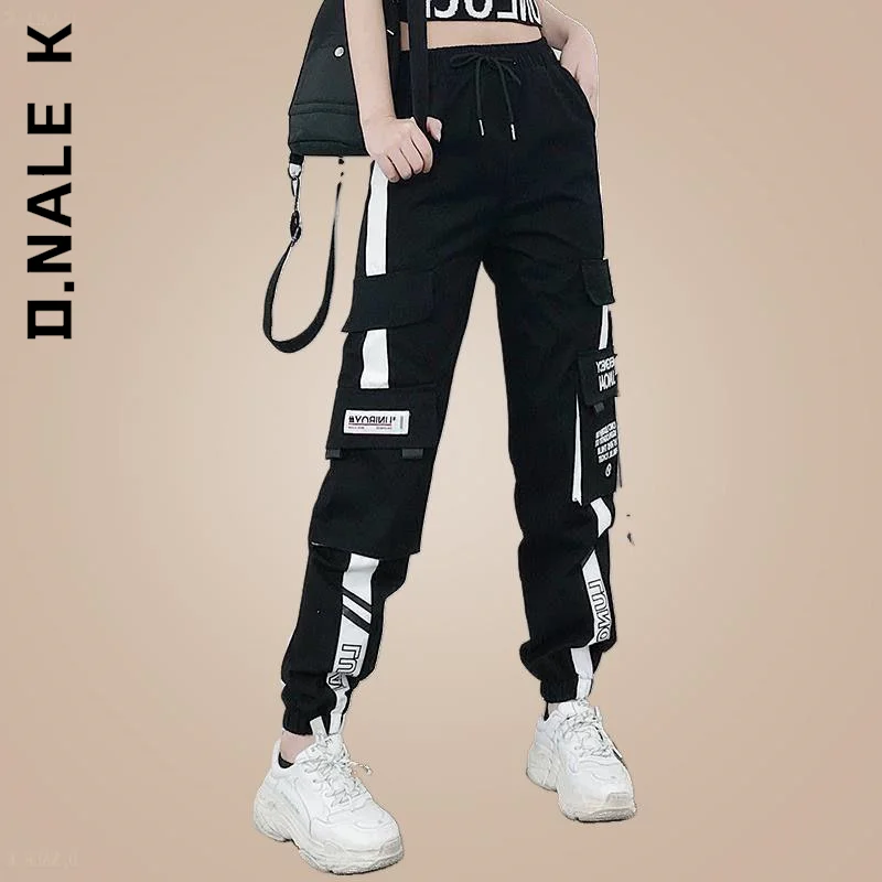 

D.Nale K Trousers Pants Women Fashion Trendy Quality Chic Bottoms Elastic Waist Cargo Pants Wide Leg Slim Trousers Women Female