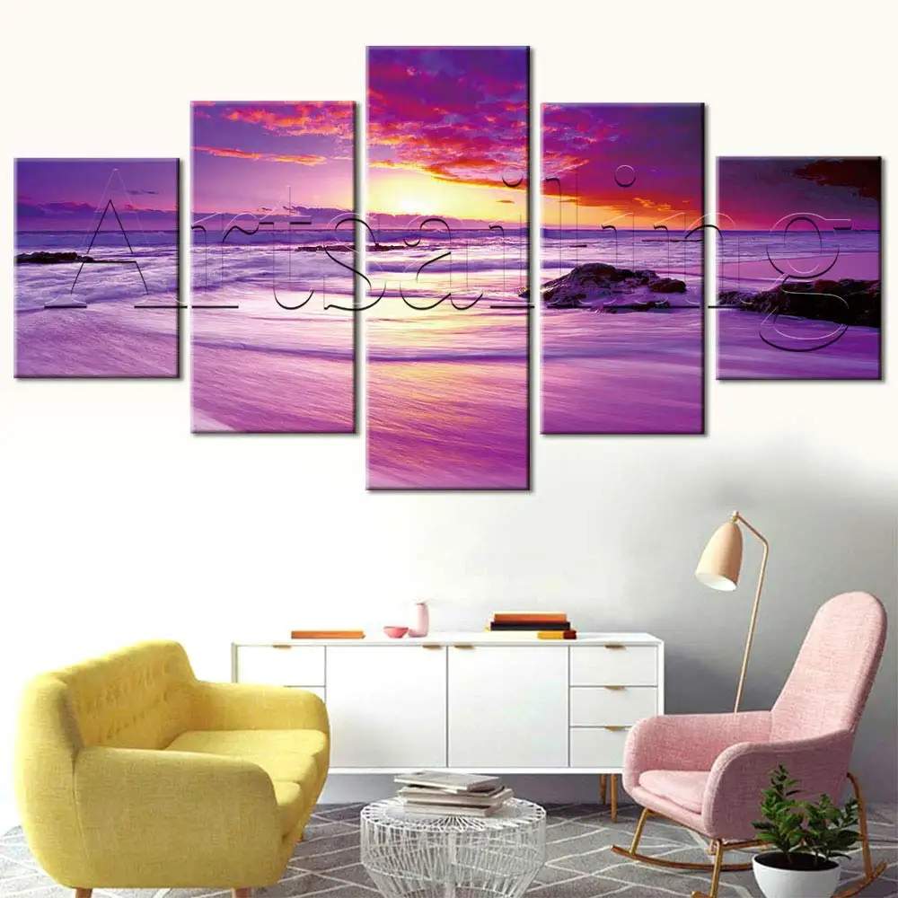 

Artsailing Scenery Beach Sunset Valley Hd Print Pictures Home Decoration 5 Pieces Poster Canvas Painting Art For Living Room