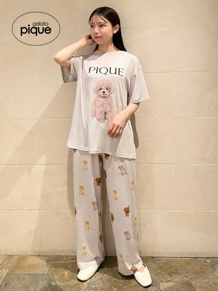 Pajama Room Wear Gelato Pique Women Pajamas Cute Poodle Short Sleeve T-shirt Shorts Trousers Long Dress Sleepwear Summer Modal
