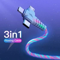3 in 1 charging cable flowing light up data cord fast charging line micro usb type c connector for iphone 13 12 11