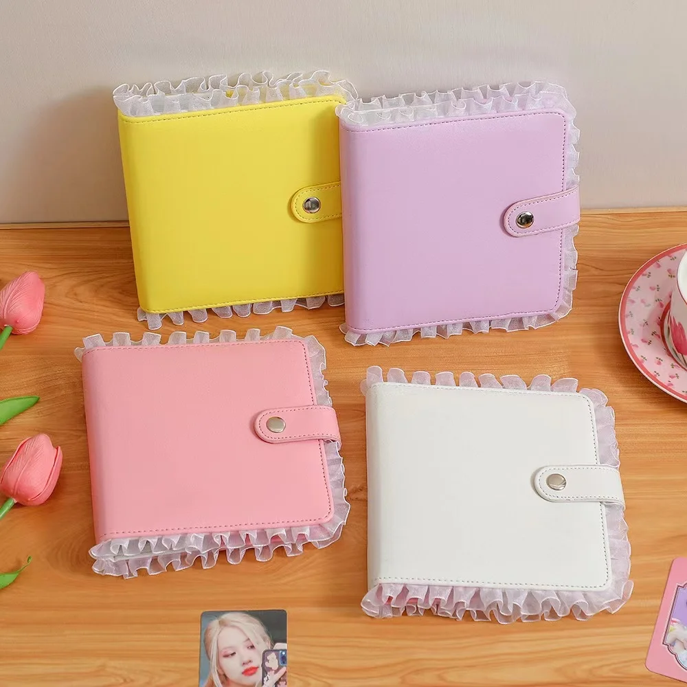 

Lace edge Square PU leather Macaron Notebook DIY photocards collection book loose-leaf cover A7 Diary schedule School Stationery