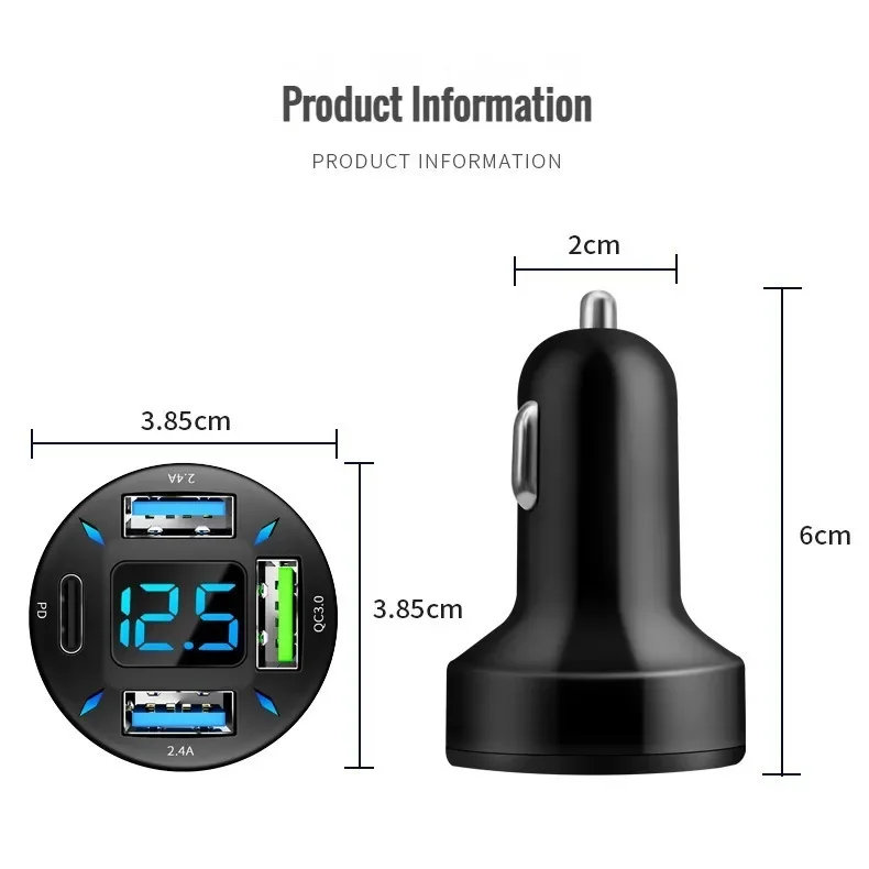 66 Вт 4-портовое автомобильное зарядное устройство USB для быстрой зарядки PD Quick Charge