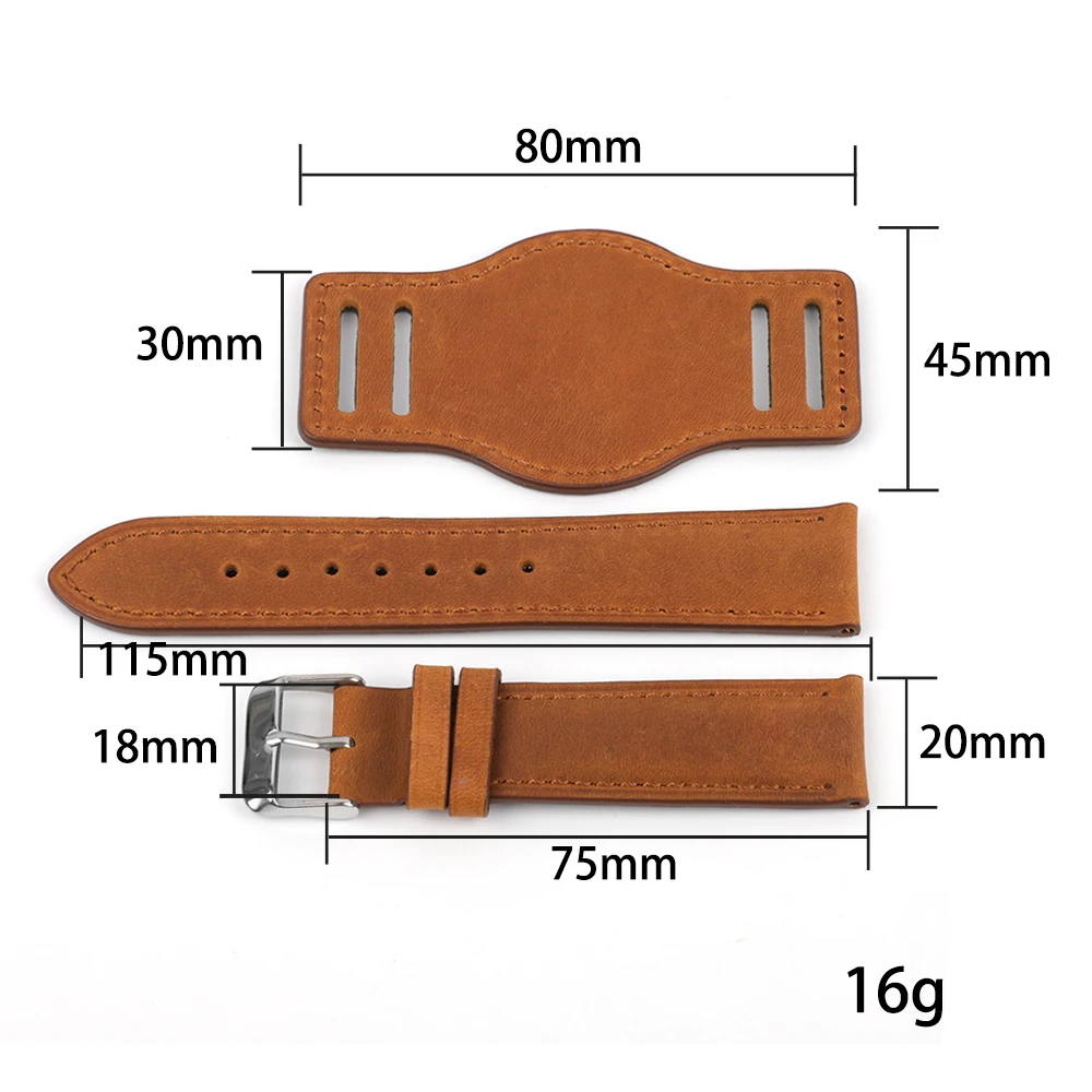 Retro Handmade Leather Cuff Leather Strap 18mm 19mm 20mm 21mm 22mm Watch Bracelet Men Women Business Watch Band Universal