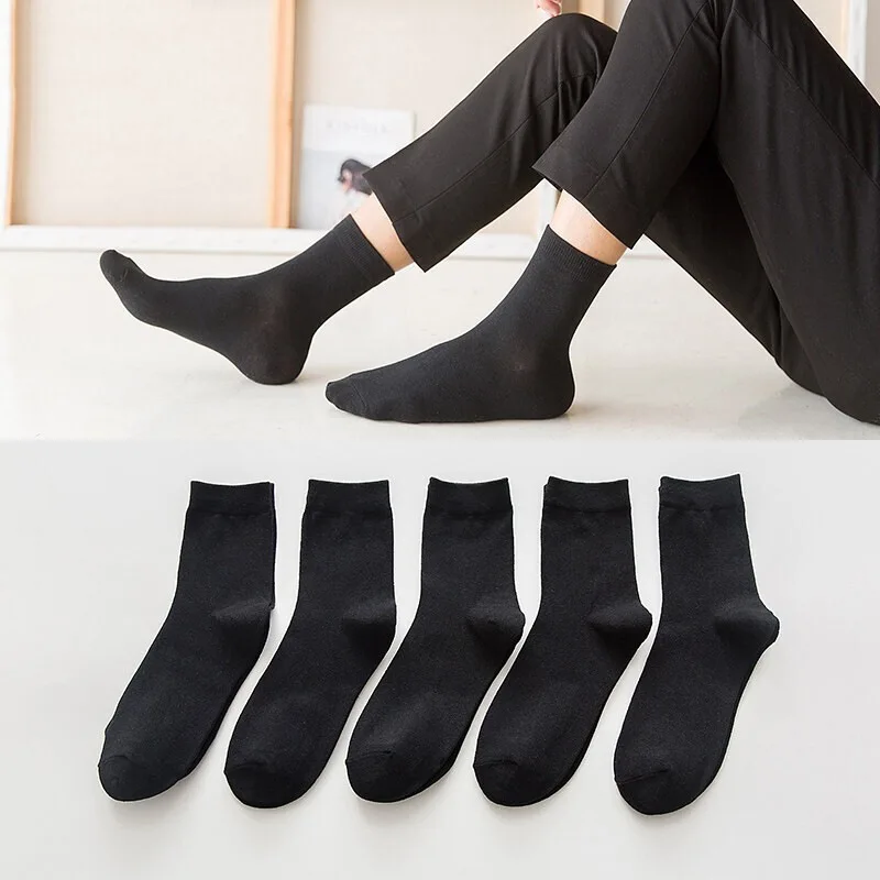 10Pairs All Seasons Men's Business Casual Cotton Socks Spring Summer Autumn Winter Solid Colors Crew Socks Male Breathable Socks