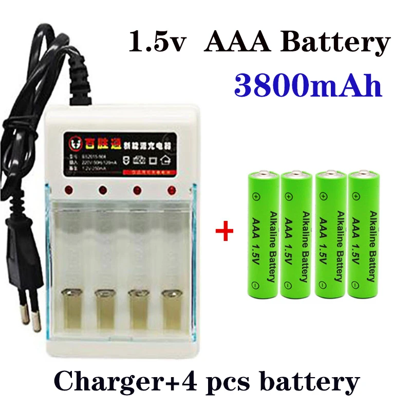 

100% New 3800mAh AAA Alkaline Battery AAA Rechargeable Battery for Remote Control Toy Batery Smoke Alarm with Charger