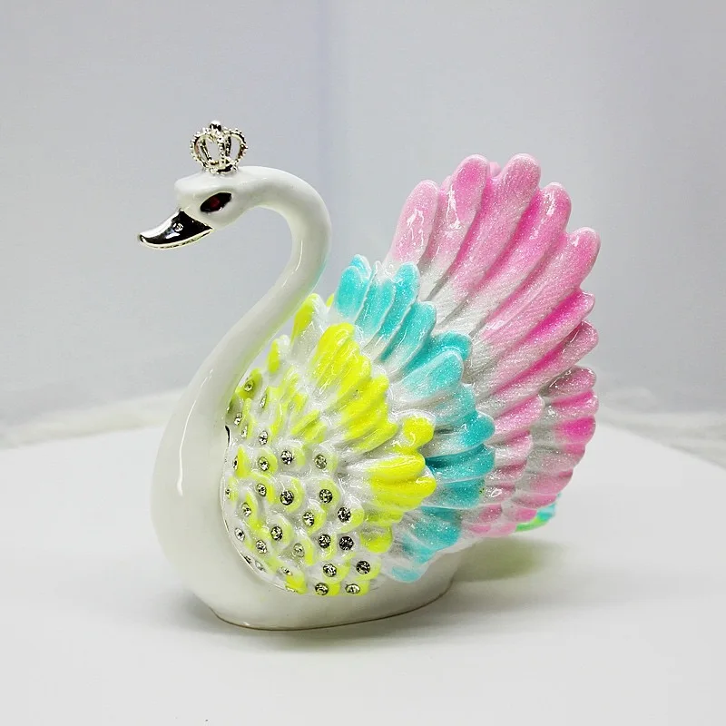 Couple Swan Trinket Box Crystals Animal Lover Keepsake Craft  ( 1 PC ONLY)