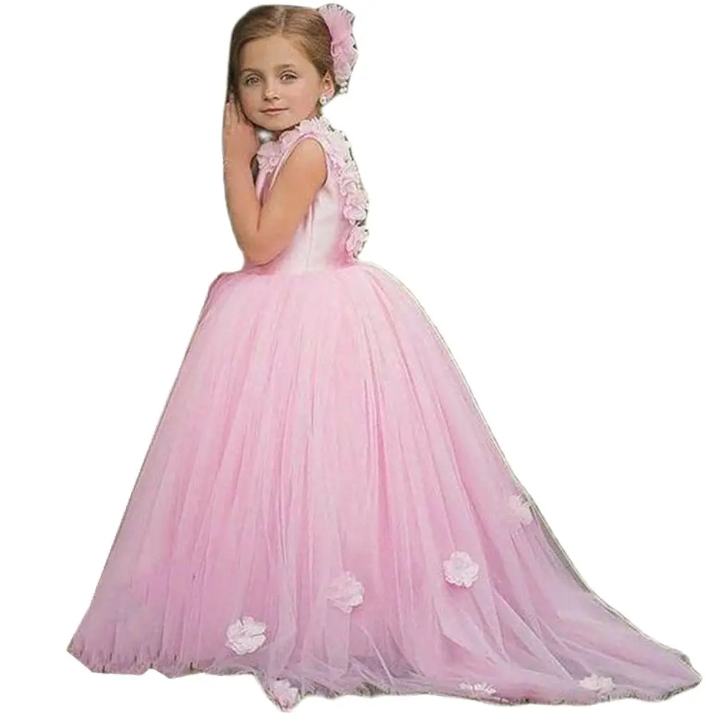 

Pink Backless Flower Girl Dresses Ball Gown Hand Made Flowers Pearls Lilttle Kids Birthday Pageant Weddding Gowns