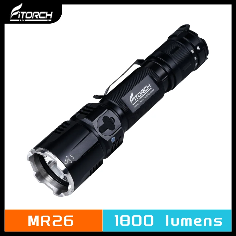 Fitorch MR26 Rechargeable Tactical LED Flashlight 1800 Lumens CREE XHP35 HD 3-Way Tail Switch Torch Included 18650 Battery