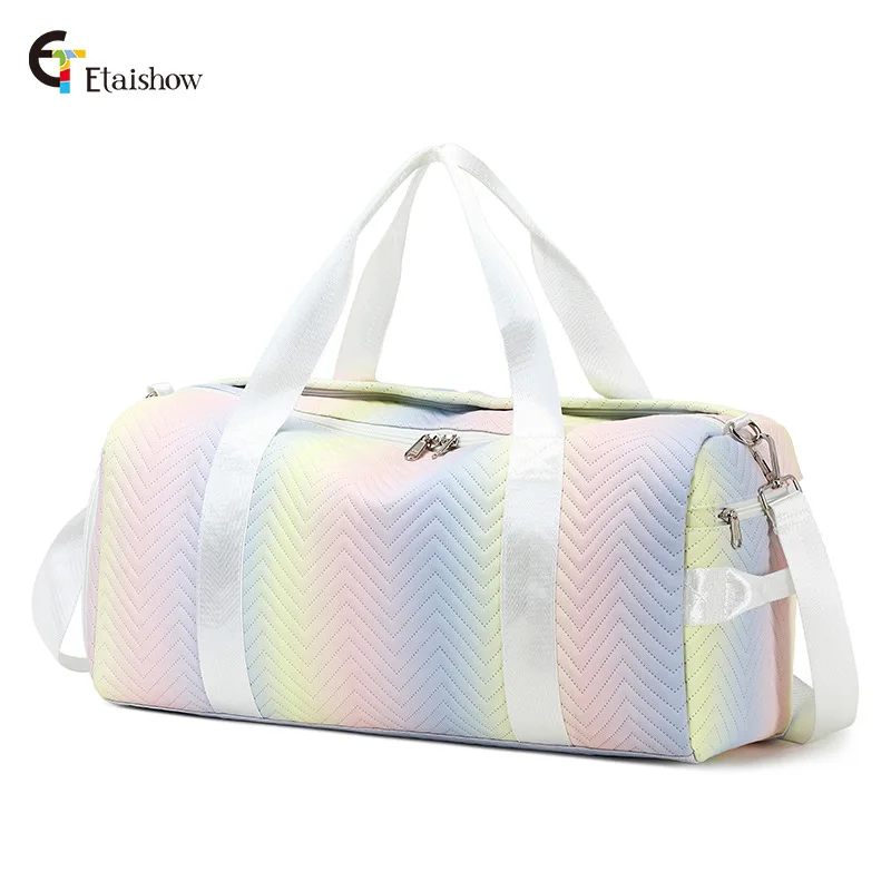 

New Gradient Foldable Travel Bag Weekender Luggage Shoe Bag For Women Large Capacity Ladies Duffle Voyage Handbag Crossbody