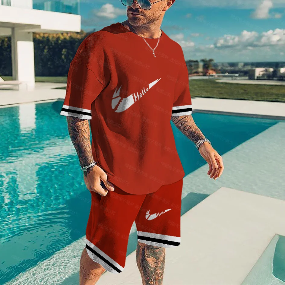

Summer Men's Tracksuit Brand Suit Fashion Graphic Tracksuit Printed Short Sleeved Shorts 2 Pieces Oversized Men's Training Suit