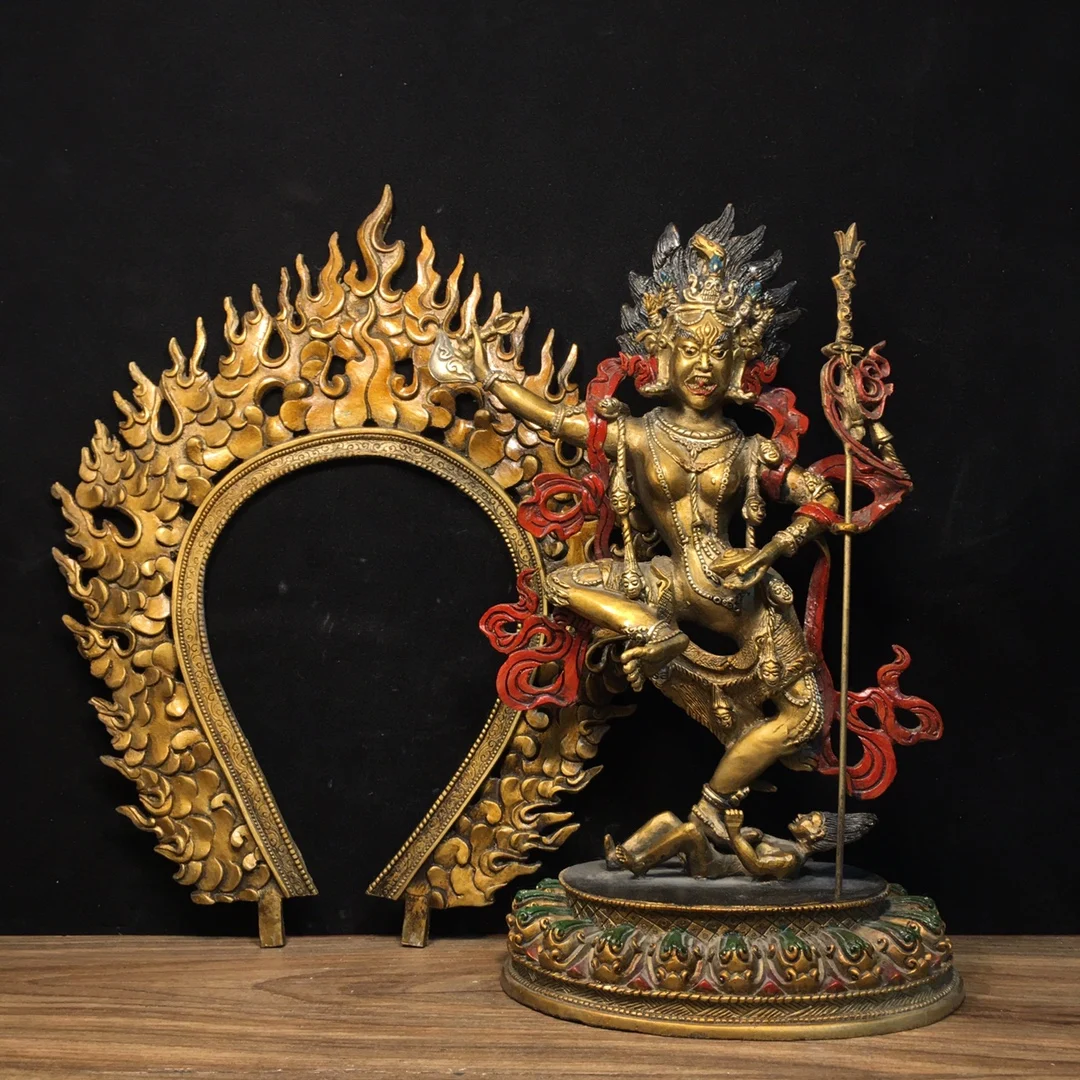 14-дюймовая коллекция тибетского храма старая бронза окрашенная Наро Кехри