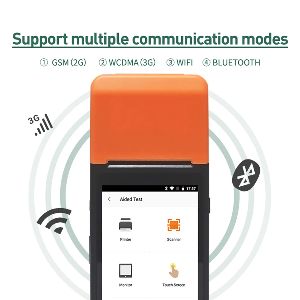 POS PDA беспроводной Bluetooth Android принтер 58 мм WIFI считыватель штрих-кодов HandPOS терминал